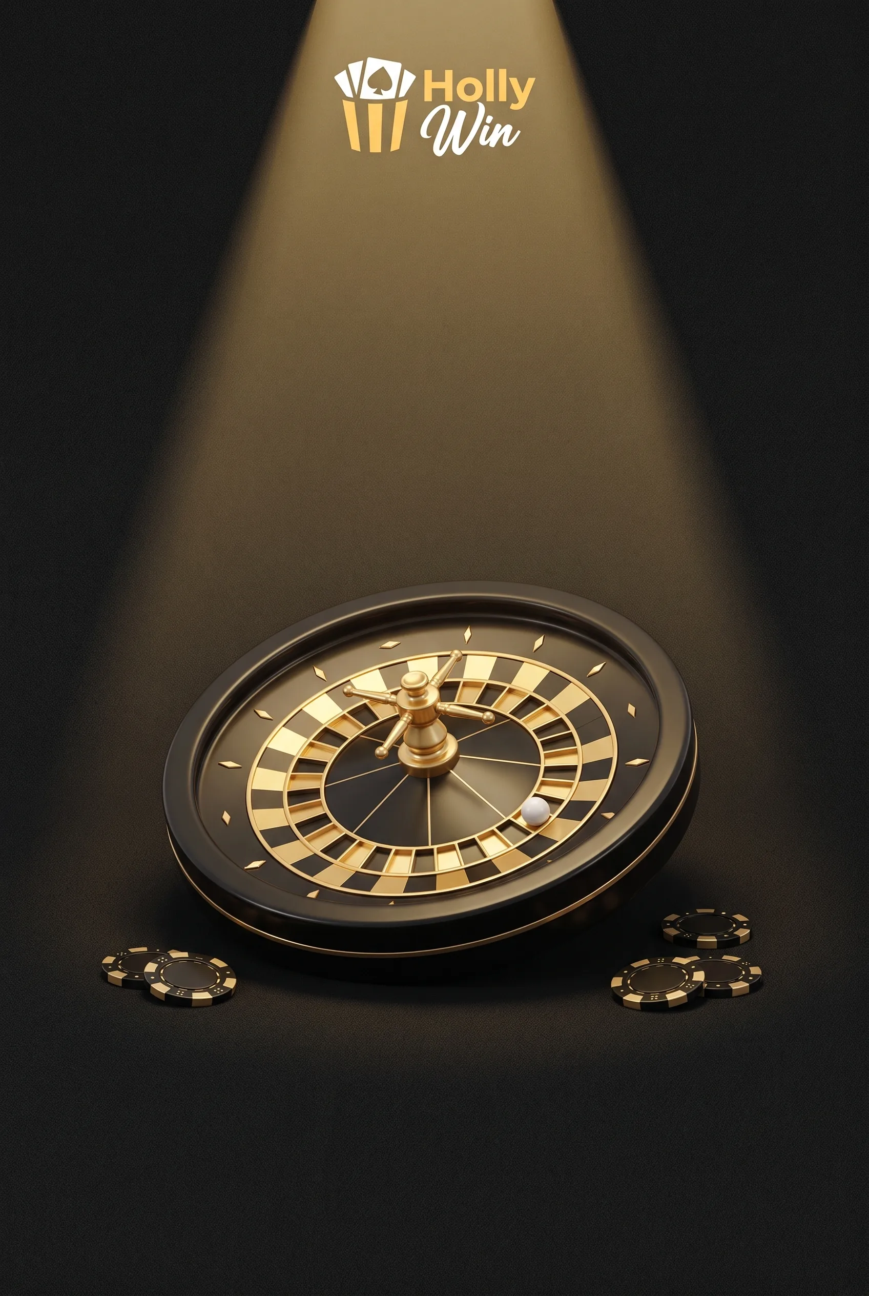 Goldenes Roulette und Casinochips im HollyWin Live-Casino